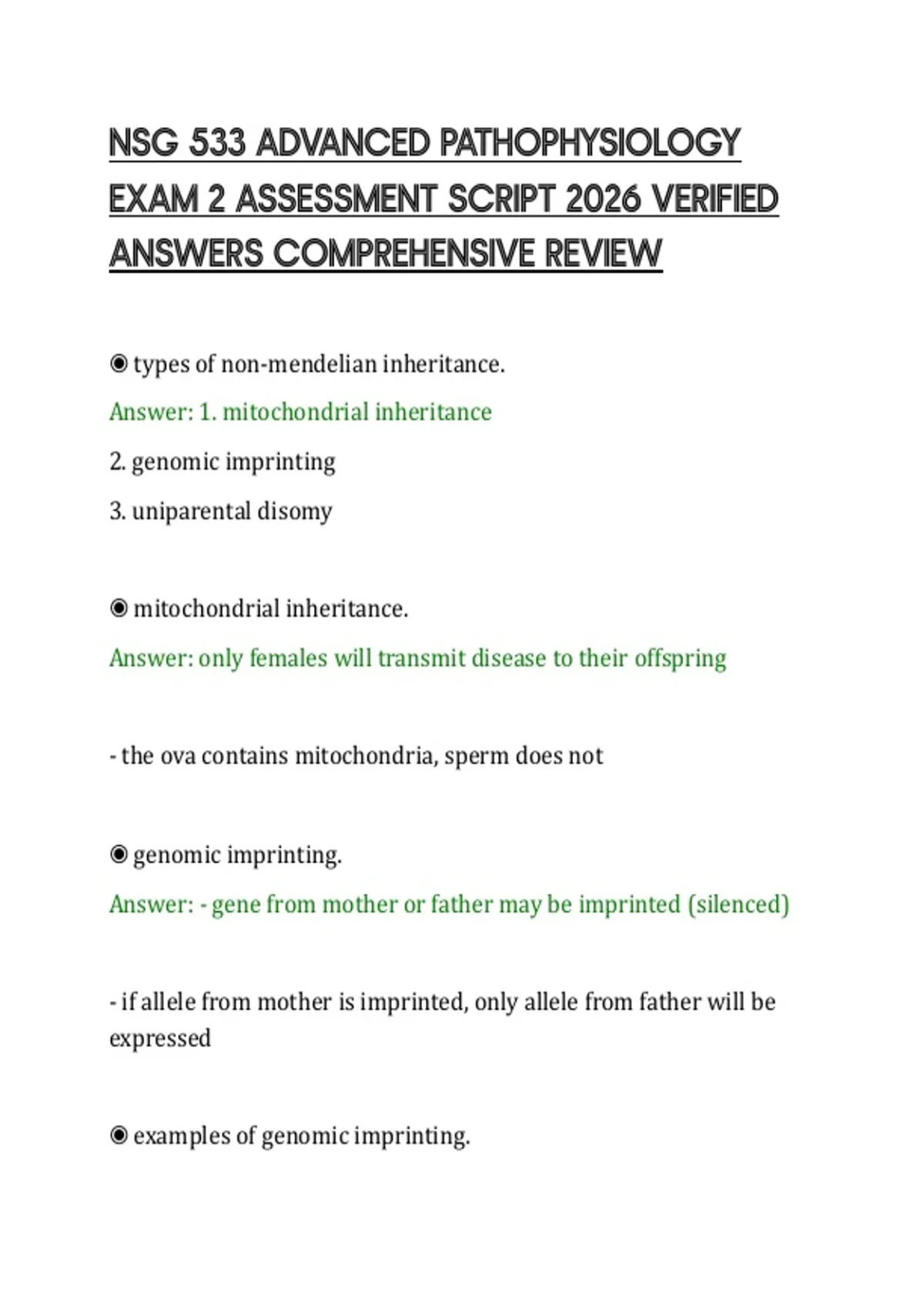 NSG 533 ADVANCED PATHOPHYSIOLOGY EXAM 2 ASSESSMENT SCRIPT 2026 VERIFIED ...