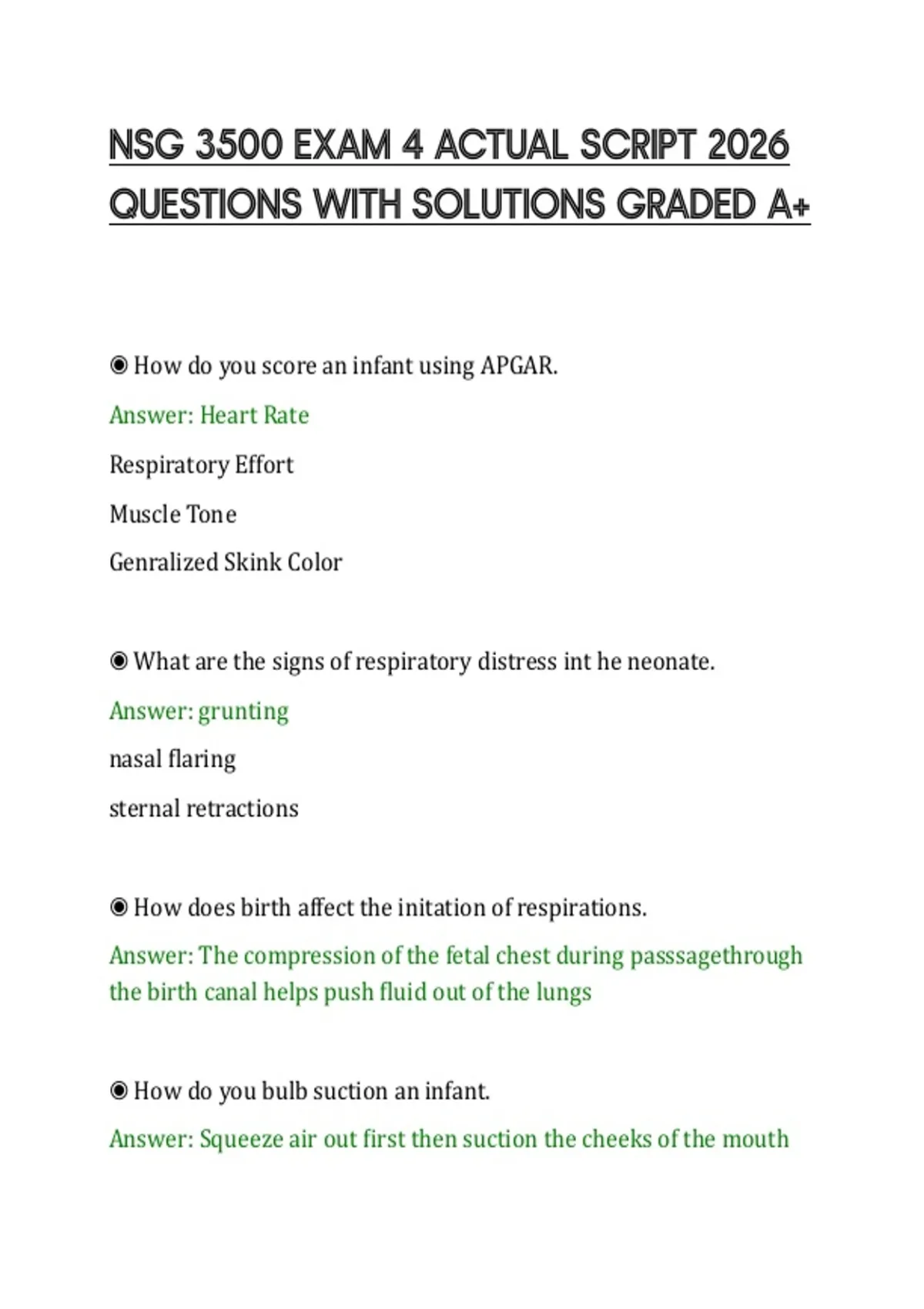 NSG 3500 EXAM 4 ACTUAL SCRIPT 2026 QUESTIONS WITH SOLUTIONS GRADED A+ ...