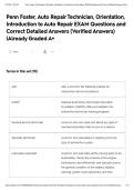 Penn Foster&comma; Auto Repair Technician&comma; Orientation&comma; Introduction to Auto Repair EXAM Questions and Correct Detailed Answers &lpar;Verified Answers&rpar; &vert;Already Graded A&plus;&NewLine;&NewLine;