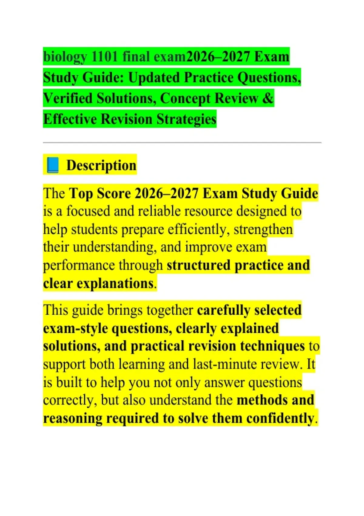 Biology 1101 Final Exam 2026 STUDY GUIDE 2026/2027 ACCURATE QUESTIONS ...