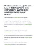 NY Independent General Adjuster Exam - &NewLine;Series 17-70 EXAM&lpar;UPDATED 2026&rpar; &NewLine;COMPLETE EXAM QUESTIONS AND &NewLine;ACCURATE ANSWERS &vert;ALREADY &NewLine;PASSED&excl;&excl; 