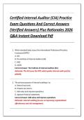 Certified Internal Auditor &lpar;CIA&rpar; Practice &NewLine;Exam Questions And Correct Answers &NewLine;&lpar;Verified Answers&rpar; Plus Rationales 2026 &NewLine;Q&A Instant Download Pdf 