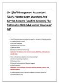 Certified Management Accountant &NewLine;&lpar;CMA&rpar; Practice Exam Questions And &NewLine;Correct Answers &lpar;Verified Answers&rpar; Plus &NewLine;Rationales 2026 Q&A Instant Download &NewLine;Pdf 