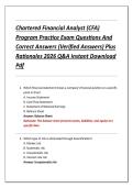Chartered Financial Analyst &lpar;CFA&rpar; &NewLine;Program Practice Exam Questions And &NewLine;Correct Answers &lpar;Verified Answers&rpar; Plus &NewLine;Rationales 2026 Q&A Instant Download &NewLine;Pdf 