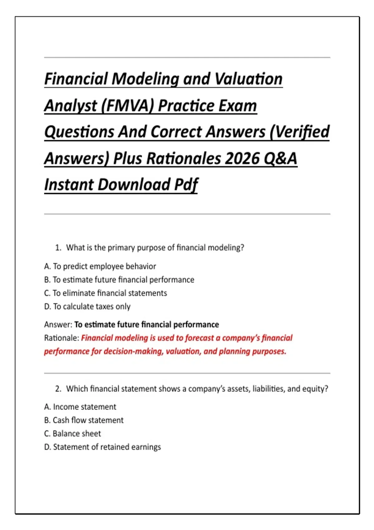 Financial Modeling and Valuation Analyst (FMVA) Practice Exam Questions ...