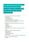 ALARM SYSTEM INSTALLER LICENSING &NewLine;EXAM QUESTION AND CORRECT &NewLine;ANSWERS &lpar;VERIFIED ANSWERS&rpar; PLUS &NewLine;RATIONALES 2026 Q&A INSTANT &NewLine;DOWNLOAD PDF 