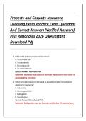 Property and Casualty Insurance &NewLine;Licensing Exam Practice Exam Questions &NewLine;And Correct Answers &lpar;Verified Answers&rpar; &NewLine;Plus Rationales 2026 Q&A Instant &NewLine;Download Pdf 