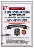 LA Life Insurance Exam &ndash; Latest Update &vert; Questions & Answers &lpar;Correct Verified Answers&rpar; &ndash; 100&percnt; Guaranteed Pass &vert; Complete A&plus; Guide&NewLine;&NewLine;