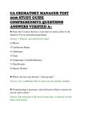 CA CREMATORY MANAGER TEST&NewLine;2026 STUDY GUIDE&NewLine;COMPREHENSIVE QUESTIONS&NewLine;ANSWERS VERIFIED A&plus;&NewLine;