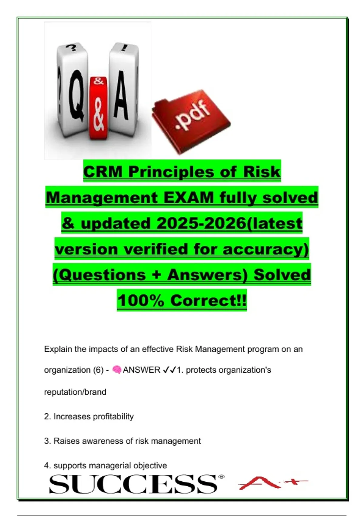 CRM Principles of Risk Management Exam 2025–2026 – Fully Solved ...