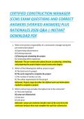 CERTIFIED CONSTRUCTION MANAGER &NewLine;&lpar;CCM&rpar; EXAM QUESTIONS AND CORRECT &NewLine;ANSWERS &lpar;VERIFIED ANSWERS&rpar; PLUS &NewLine;RATIONALES 2026 Q&A &vert; INSTANT &NewLine;DOWNLOAD PDF 