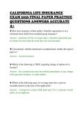 CALIFORNIA LIFE INSURANCE&NewLine;EXAM 2026 FINAL PAPER PRACTICE&NewLine;QUESTIONS ANSWERS ACCURATE&NewLine;A&plus;&NewLine;