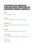 CALIFORNIA LIFE INSURANCE&NewLine;EXAM 2026 POLICY SCRIPT SOLVED&NewLine;QUESTIONS VERIFIED ANSWERS A&plus;