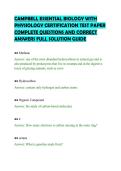 CAMPBELL ESSENTIAL BIOLOGY WITH&NewLine;PHYSIOLOGY CERTIFICATION TEST PAPER&NewLine;COMPLETE QUESTIONS AND CORRECT&NewLine;ANSWERS FULL SOLUTION GUIDE&NewLine;