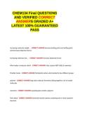 CHEM134 Final QUESTIONS AND VERIFIED CORRECT ANSWERS GRADED A&plus; -LATEST 2026-2027- 100- GUARANTEED PASS&period;docx&NewLine;&NewLine;