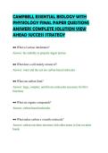 CAMPBELL ESSENTIAL BIOLOGY WITH&NewLine;PHYSIOLOGY FINAL PAPER QUESTIONS&NewLine;ANSWERS COMPLETE SOLUTION VIEW&NewLine;AHEAD SUCCESS STRATEGY