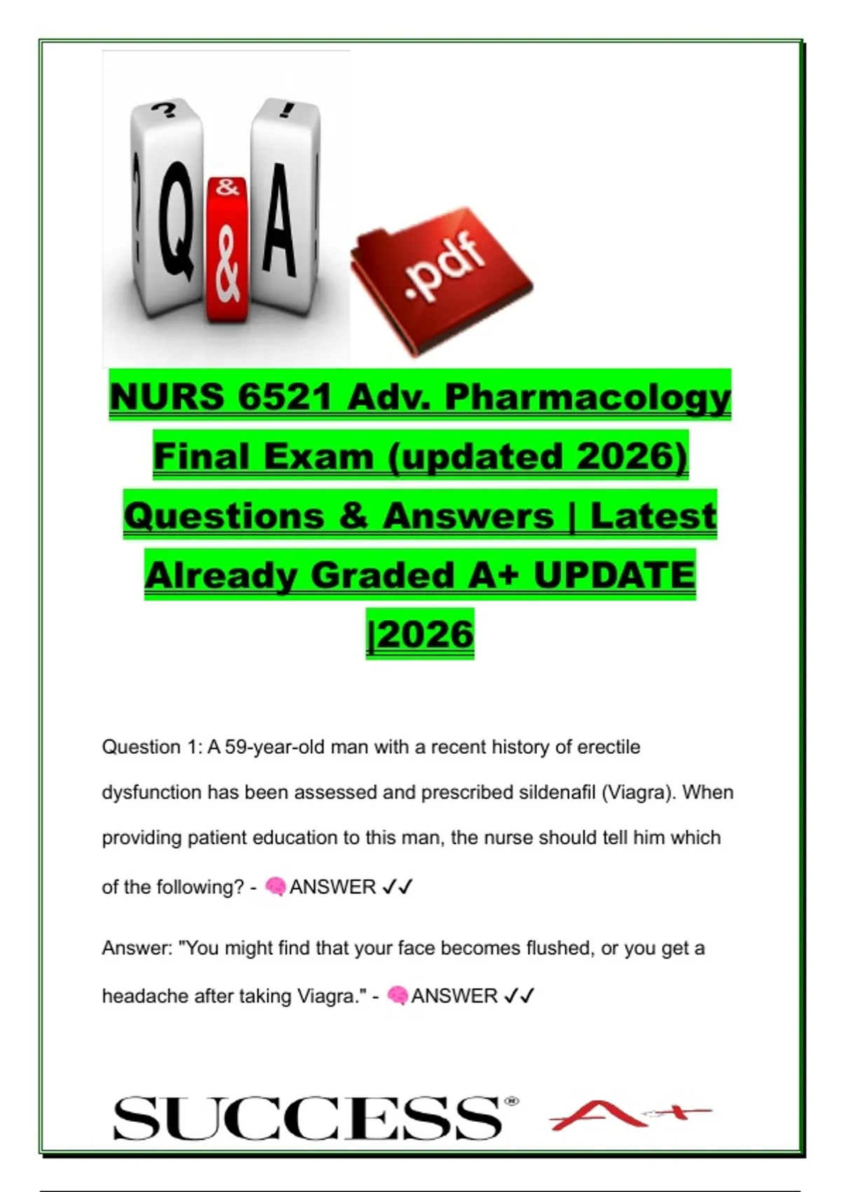 NURS 6521 Advanced Pharmacology Final Exam 2026 – Latest Questions and ...