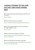 CANADIAN CITIZENSHIP TEST FINAL PAPER&NewLine;2026 STUDY GUIDE DETAILED ANSWERS&NewLine;READY