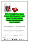 WCU PHYS 261 Final Exam Review 2025&ndash;2026 &ndash; Verified Questions and Correct Answers &ndash; Human Physiology
