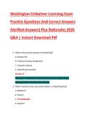 Washington Embalmer Licensing Exam &NewLine;Practice Questions And Correct Answers &NewLine;&lpar;Verified Answers&rpar; Plus Rationales 2026 &NewLine;Q&A &vert; Instant Download Pdf