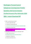 Washington Preneed Funeral  &NewLine;Salesperson Licensing Exam Practice  &NewLine;Questions And Correct Answers  &NewLine;&lpar;Verified Answers&rpar; Plus Rationales 2026 &NewLine;Q&A &vert; Instant Download Pdf  