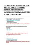CERTIFIED SAFETY PROFESSIONAL &lpar;CSP&rpar; &NewLine;PRACTICE EXAM QUESTION AND &NewLine;CORRECT ANSWERS &lpar;VERIFIED &NewLine;ANSWERS&rpar; PLUS RATIONALES 2026 Q&A &NewLine;INSTANT DOWNLOAD PDF
