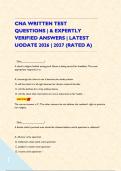 CNA WRITTEN TEST QUESTIONS &vert; & EXPERTLY VERIFIED ANSWERS &vert; LATEST UODATE 2026 &vert; 2027 &lpar;RATED A&rpar;&NewLine;&NewLine;   