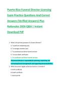 Puerto Rico Funeral Director Licensing &NewLine;Exam Practice Questions And Correct &NewLine;Answers &lpar;Verified Answers&rpar; Plus &NewLine;Rationales 2026 Q&A &vert; Instant &NewLine;Download Pdf 