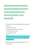 Wyoming Funeral Director Licensing &NewLine;Exam Practice Questions And Correct &NewLine;Answers &lpar;Verified Answers&rpar; Plus &NewLine;Rationales 2026 Q&A &vert; Instant &NewLine;Download Pdf