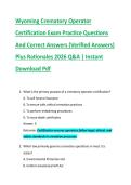 Wyoming Crematory Operator &NewLine;Certification Exam Practice Questions &NewLine;And Correct Answers &lpar;Verified Answers&rpar; &NewLine;Plus Rationales 2026 Q&A &vert; Instant &NewLine;Download Pdf