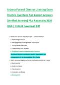 Arizona Funeral Director Licensing Exam &NewLine;Practice Questions And Correct Answers &NewLine;&lpar;Verified Answers&rpar; Plus Rationales 2026 &NewLine;Q&A &vert; Instant Download Pdf