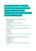 ELECTRONIC SECURITY TECHNICIAN &NewLine;CERTIFICATION EXAM QUESTION AND &NewLine;CORRECT ANSWERS &lpar;VERIFIED &NewLine;ANSWERS&rpar; PLUS RATIONALES 2026 Q&A &NewLine;INSTANT DOWNLOAD PDF 