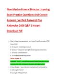 New Mexico Funeral Director Licensing &NewLine;Exam Practice Questions And Correct &NewLine;Answers &lpar;Verified Answers&rpar; Plus &NewLine;Rationales 2026 Q&A &vert; Instant &NewLine;Download Pdf