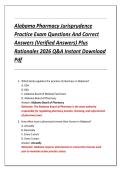 Alabama Pharmacy Jurisprudence &NewLine;Practice Exam Questions And Correct &NewLine;Answers &lpar;Verified Answers&rpar; Plus &NewLine;Rationales 2026 Q&A Instant Download &NewLine;Pdf