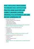HVAC EXCELLENCE PROFESSIONAL &NewLine;TECHNICIAN HVAC CERTIFICATION &NewLine;PRACTICE EXAM QUESTION AND &NewLine;CORRECT ANSWERS &lpar;VERIFIED &NewLine;ANSWERS&rpar; PLUS RATIONALES 2026 Q&A &NewLine;INSTANT DOWNLOAD PDF 