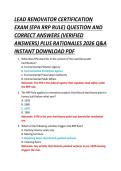 LEAD RENOVATOR CERTIFICATION &NewLine;EXAM &lpar;EPA RRP RULE&rpar; QUESTION AND &NewLine;CORRECT ANSWERS &lpar;VERIFIED &NewLine;ANSWERS&rpar; PLUS RATIONALES 2026 Q&A &NewLine;INSTANT DOWNLOAD PDF 