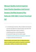 Missouri Quality Control Inspector &NewLine;Exam Practice Questions And Correct &NewLine;Answers &lpar;Verified Answers&rpar; Plus &NewLine;Rationale 2026 Q&A&vert; Instant Download &NewLine;Pdf 
