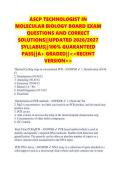 ASCP TECHNOLOGIST IN &NewLine;MOLECULAR BIOLOGY BOARD EXAM &NewLine;QUESTIONS AND CORRECT &NewLine;SOLUTIONS&vert;&vert;UPDATED 2026&sol;2027 &NewLine;SYLLABUS&vert;&vert;100&percnt; GUARANTEED &NewLine;PASS&vert;&vert;A&plus; GRADED&vert;&vert;<<RECENT &NewLine;VERSION>> 