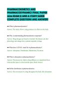 PHARMACOKINETICS AND&NewLine;PHARMACODYNAMICS FINAL PAPER&NewLine;2026 EXAM Q AND A STUDY GUIDE&NewLine;COMPLETE QUESTIONS AND ANSWERS&NewLine;