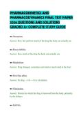 PHARMACOKINETICS AND&NewLine;PHARMACODYNAMICS FINAL TEST PAPER&NewLine;2026 QUESTIONS AND SOLUTIONS&NewLine;GRADED A&plus; COMPLETE STUDY GUIDE