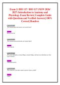 Exam 2&colon; BIO 117 &sol; BIO 117 &lpar;NEW 2026&sol; 2027&rpar; Introduction to Anatomy and Physiology Exam Review&vert; Complete Guide with Questions and Verified Answers&vert; 100&percnt; Correct&vert; Hondros