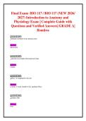 Final Exam&colon; BIO 117 &sol; BIO 117 &lpar;NEW 2026&sol; 2027&rpar; Introduction to Anatomy and Physiology Exam &vert; Complete Guide with Questions and Verified Answers&vert; GRADE A&vert; Hondros