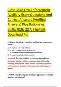Clest Basic Law Enforcement &NewLine;Auxiliary Exam Questions And &NewLine;Correct Answers &lpar;Verified &NewLine;Answers&rpar; Plus Rationales &NewLine;2025&sol;2026 Q&A &vert; Instant &NewLine;Download Pdf 