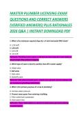 MASTER PLUMBER LICENSING EXAM &NewLine;QUESTIONS AND CORRECT ANSWERS &NewLine;&lpar;VERIFIED ANSWERS&rpar; PLUS RATIONALES &NewLine;2026 Q&A &vert; INSTANT DOWNLOAD PDF 