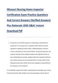 Missouri Nursing Home Inspector &NewLine;Certification Exam Practice Questions &NewLine;And Correct Answers &lpar;Verified Answers&rpar; &NewLine;Plus Rationale 2026 Q&A&vert; Instant &NewLine;Download Pdf 