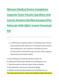 Missouri Medical Device Compliance &NewLine;Inspector Exam Practice Questions And &NewLine;Correct Answers &lpar;Verified Answers&rpar; Plus &NewLine;Rationale 2026 Q&A&vert; Instant Download &NewLine;Pdf 