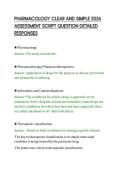 PHARMACOLOGY CLEAR AND SIMPLE 2026&NewLine;ASSESSMENT SCRIPT QUESTION DETAILED&NewLine;RESPONSES