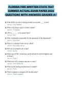 FLORIDA FIRE WRITTEN STATE TEST&NewLine;SUMMER ACTUAL EXAM PAPER 2026&NewLine;QUESTIONS WITH ANSWERS GRADED A&plus;