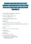 FLORIDA FIRE WRITTEN STATE TEST&NewLine;SUMMER COMPREHENSIVE STUDY GUIDE&NewLine;2026 FULL QUESTIONS AND SOLUTIONS&NewLine;GRADED A&plus;