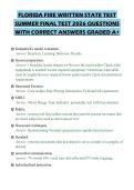 FLORIDA FIRE WRITTEN STATE TEST&NewLine;SUMMER FINAL TEST 2026 QUESTIONS&NewLine;WITH CORRECT ANSWERS GRADED A&plus;